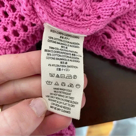 FREE PEOPLE ‘Home Run’ Pink and Red Crochet Sweater with Balloon Sleeves - Picture 6 of 6